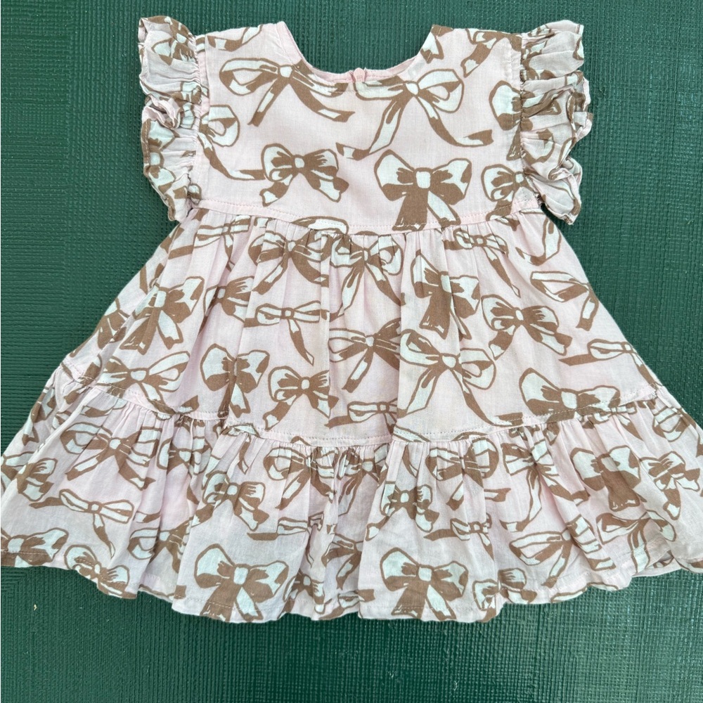 Pink Chicken pink and brown bow dress, 6-12 months